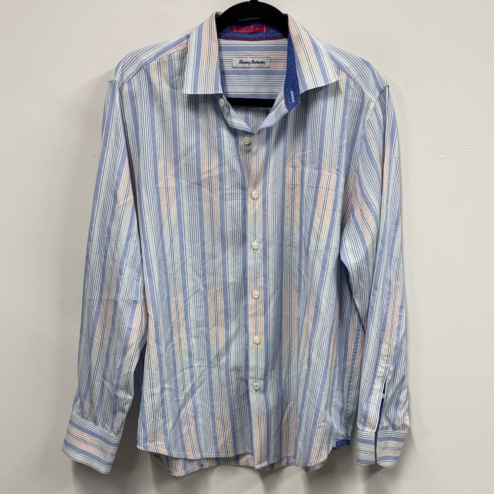 Tommy Bahama Blue and White Striped Casual Shirt